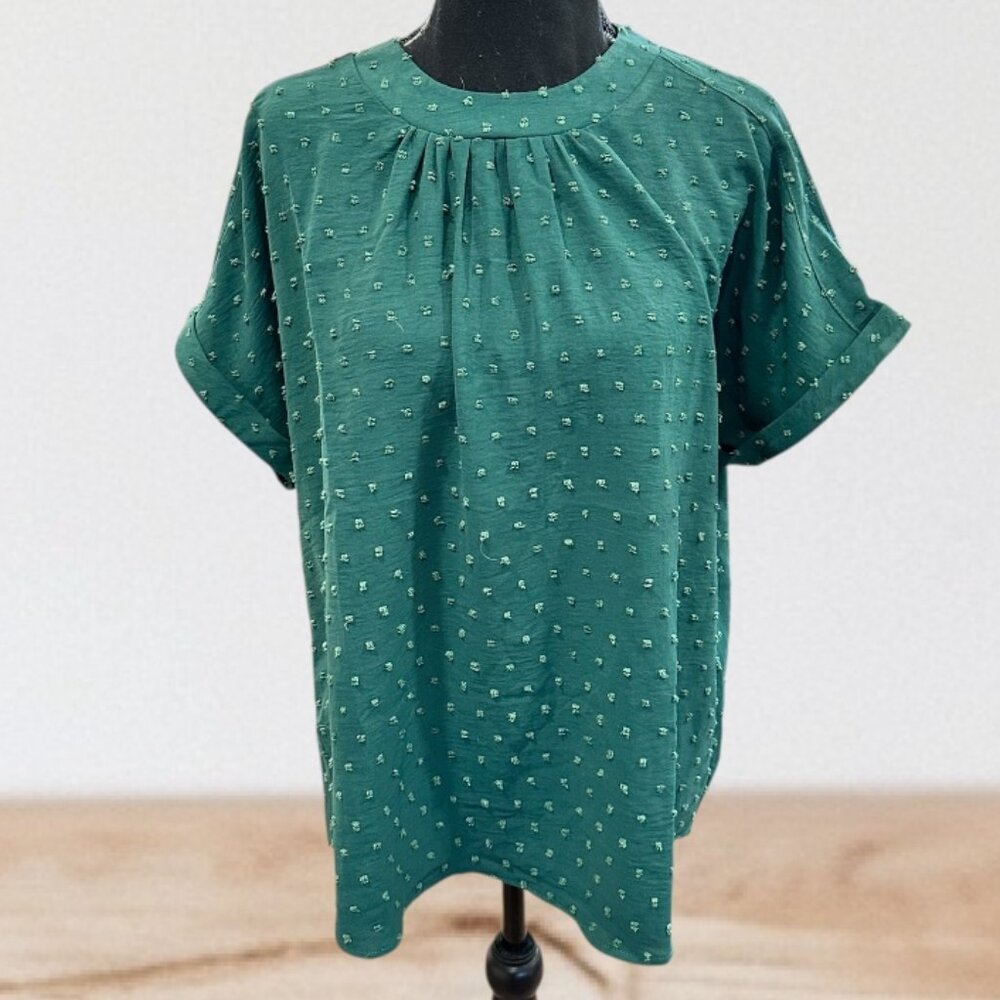 Forest Green Dotted Blouse – Breezy & Chic 🍃